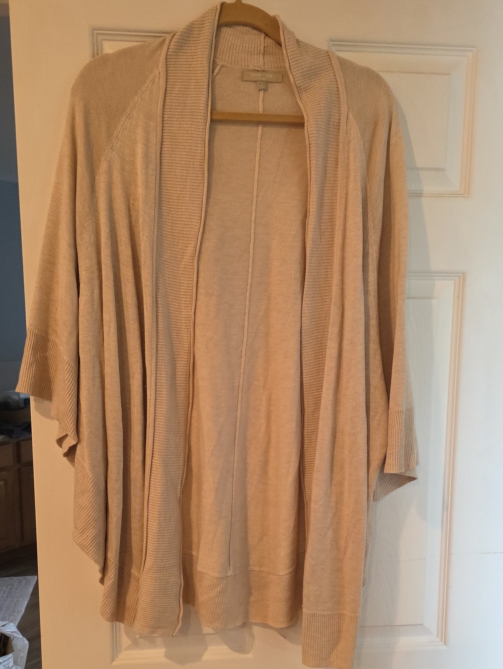 Joan Vass Lightweight Beige Open-Front Draped Cardigan